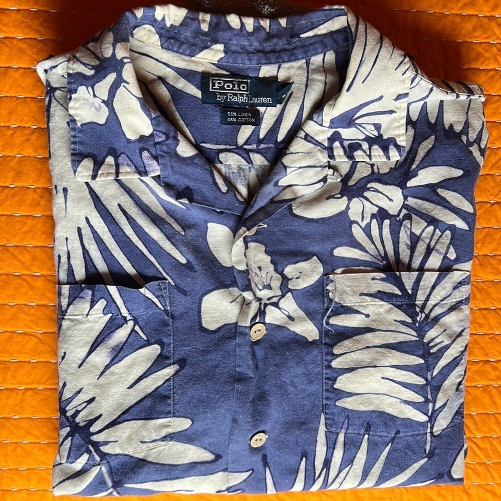 COPY - Polo by Ralph Lauren linen /cotton blue/cream  short sleeve double pocke…